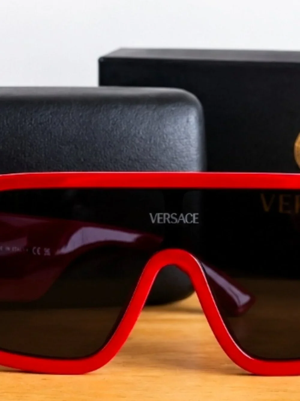 Versace VE4439 5388/87 Red Shield Oversized Sunglasses Women's 145 w/ Case
